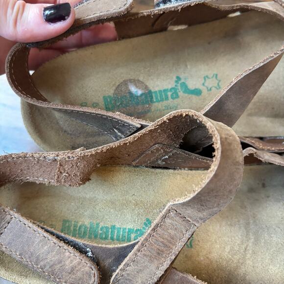 BioNatura Easy Brown Genuine Leather Vented Side Mary Jane Slingback Sandals 9 - Picture 7 of 9